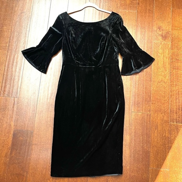 Boden Women’s Black Silk Blend Velvet Aubrey Dress w/ 3/4 Bell Sleeves, Size 8L - Picture 5 of 10